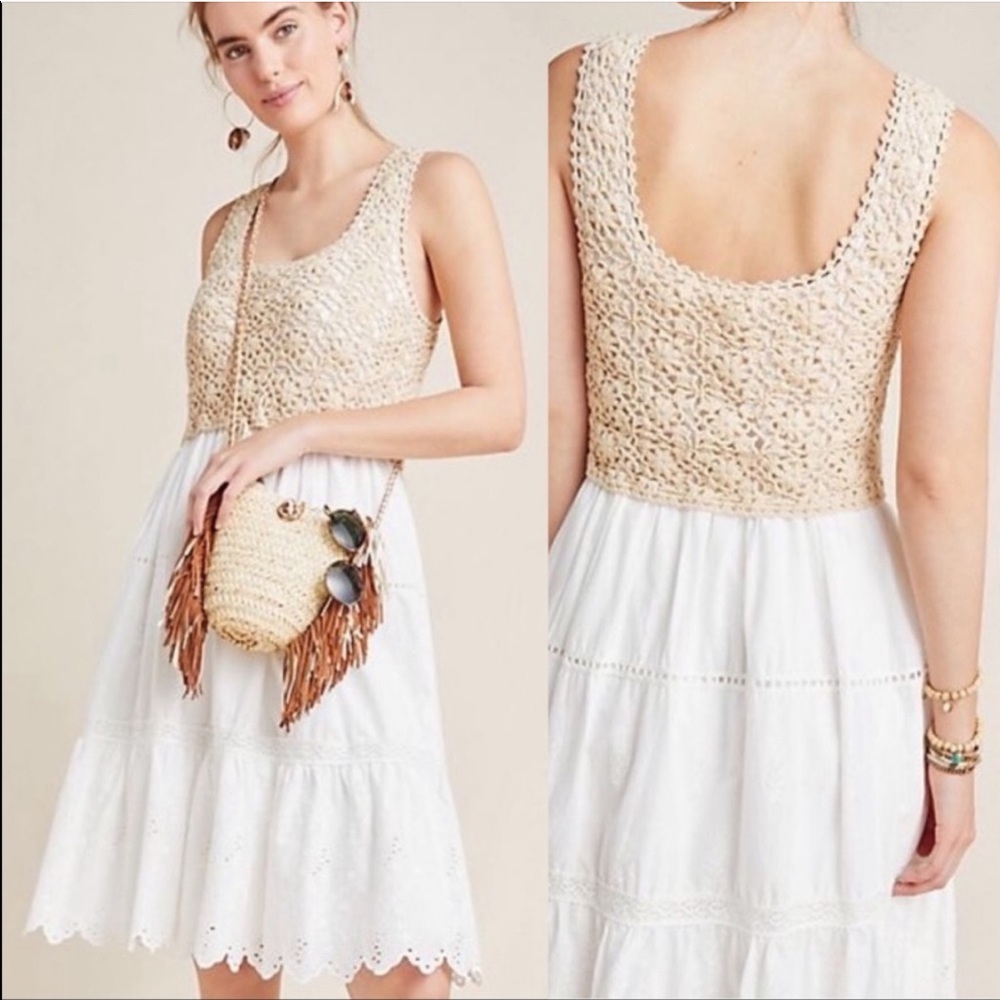 ANTHROPOLOGIE crochet boho eyelid hippie dress M